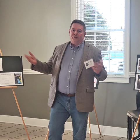 Rich Chism of Heron Hotels tells of his plans for a hotel and dwelling units at 260 East Main Street in Blue Ridge.