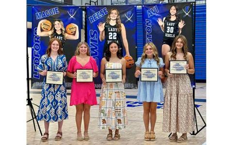 Submitted photo - Fannin County Lady Rebel basketball team members Albany Cole, Izzie Jabaley, Avi Ethington, Maggie Ledford and Reese Lewis each received All-Region Team Honors and were recognized at the team's annual banquet May 12.