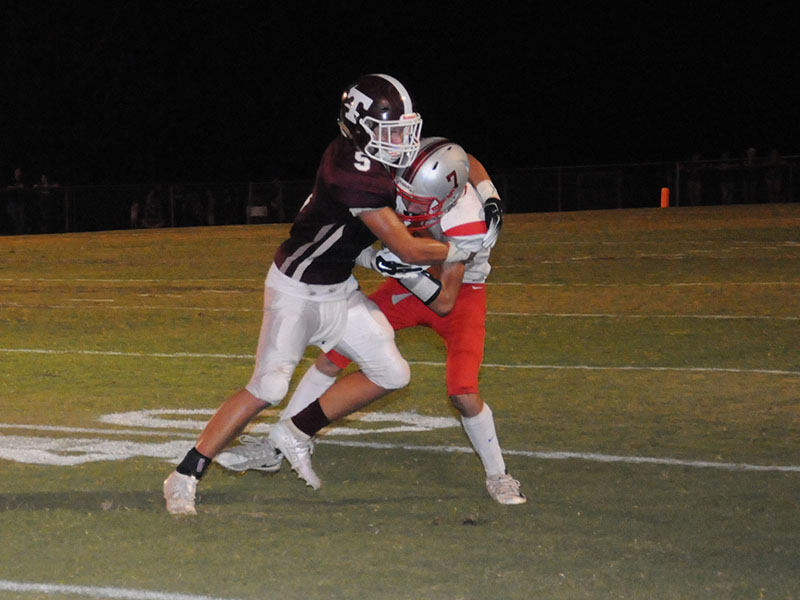 Cougar Dawson Worthy (7) pulls in a catch during Copper Basin’s game against Tellico Plains Friday, September 13. Worthy had a touchdown on the evening.