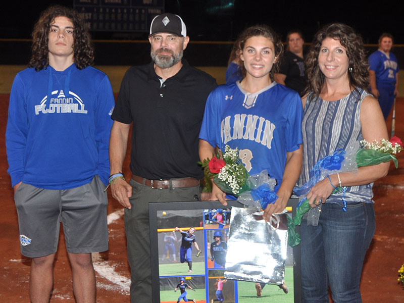 The Lady Rebels had senior night for the 2019 softball seniors Thursday, September 26. Five Lady Rebels were recognized. Shown are, from left, Andrew Waldrep, brother; Brian Waldrep, father; Senior Lady Rebel Emily Waldrep and Valorie Waldrep, mother.