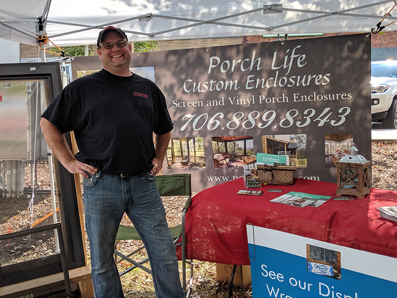Rob Singleton with Porch Life 365 stands at his booth, ready to talk with the visitors who attended the recent Builders Showcase sponsored by the Georgia High Country Builders Association.