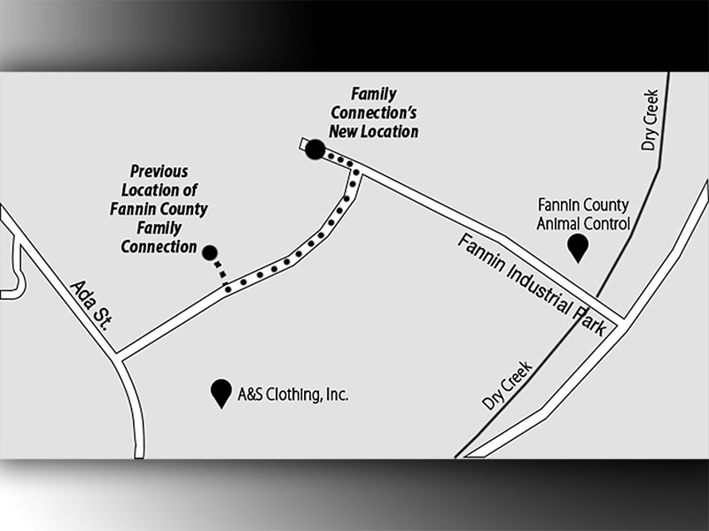 Above is a map showing where the new Fannin County Family Connection facility is compared to the old location and to Fannin County Animal Control, off Industrial Road in Blue Ridge.