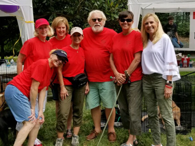 A group of rescue volunteers from Tri State Pet Rescue manned a booth and adopted out dogs at an adoption event held at the Georgia’s Governor’s mansion. Shown are, from left, Dana Worm, Elizabeth Young, Victoria McLaughlin, Carol Shannon, Kirk Williams, Jan Eaton and Georgia’s First Lady Marty Kemp.