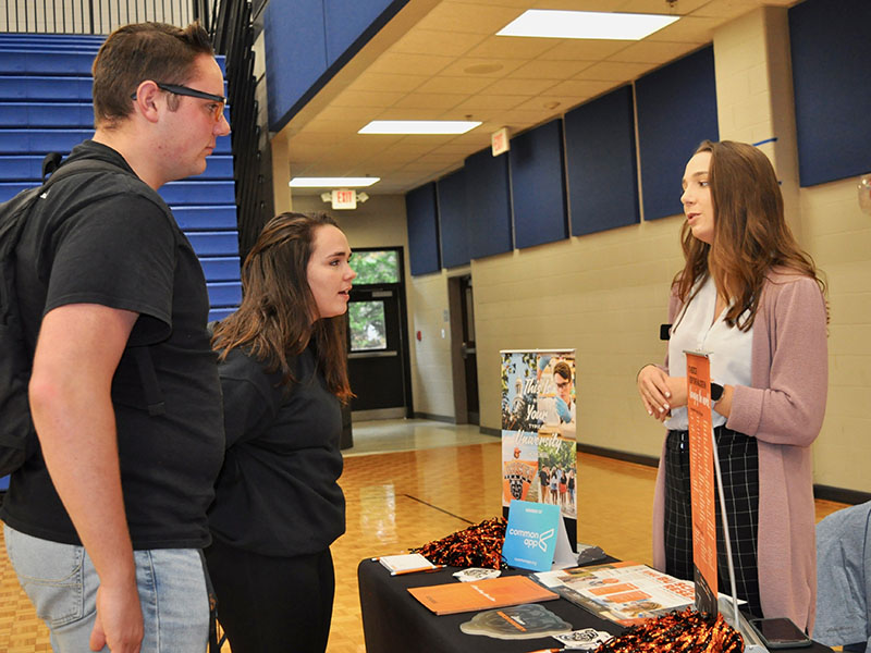 Fannin County High School students attended the Probe College Fair and spoke with college representatives Friday, October 25. Zachary Nelson and Haley Parks are shown speaking with Sage Cudney from Mercer University.