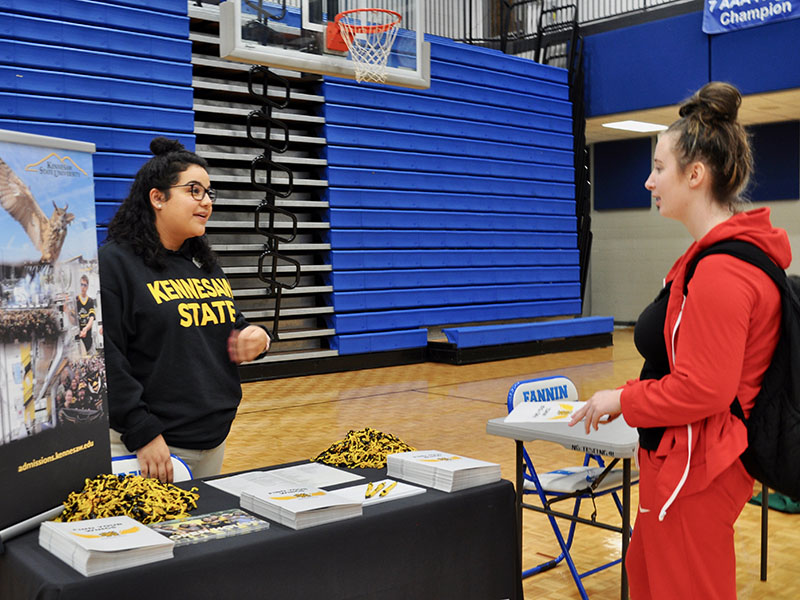 Fannin County High School student Cassidy Nichols spoke with Samantha Class from Kennesaw State University at the Probe College Fair Friday, October 25.