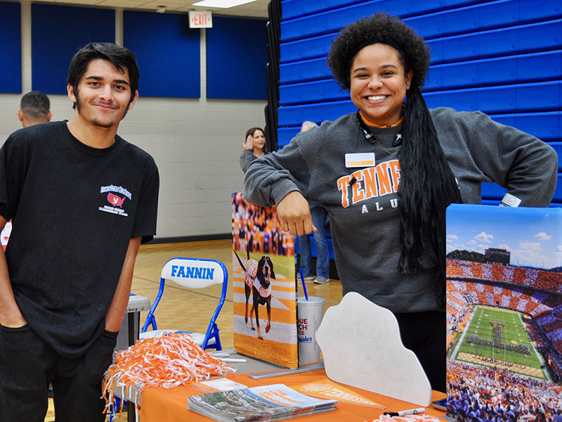 Fannin County High School student Justin Tanner spoke with Kennedy Kyle from The University of Tennessee while browsing colleges at the Probe College Fair Friday, October 25.