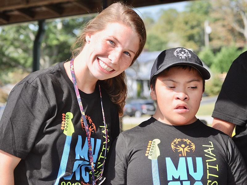 Blue Ridge Elementary School paraprofessional Hannah Nicholson, left, and athlete David Rios-Espinoza attended the 2019 Fannin County Special Olympics Music Festival at the downtown Blue Ridge park Friday, September 27.