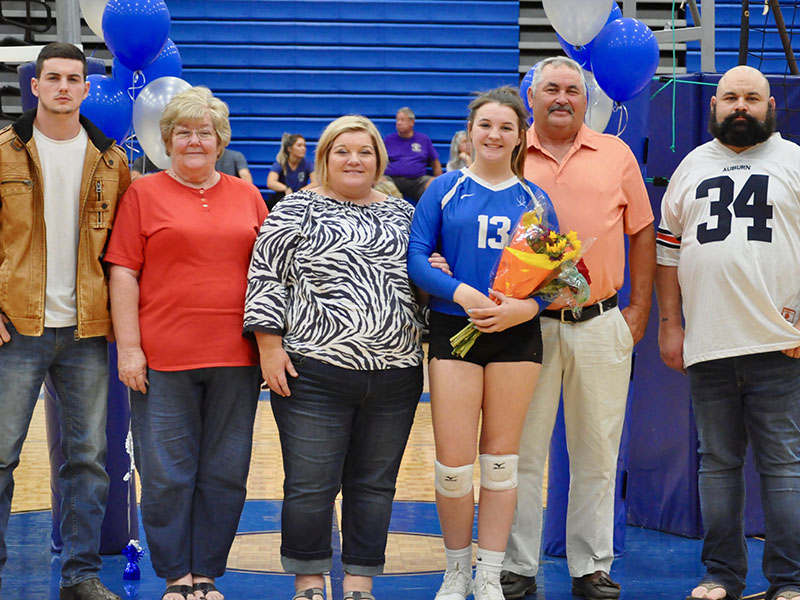 The Fannin County High School Volleyball team honored their Lady Rebel seniors during Senior Night Thursday, September 26. Shown are, from left, Isaac Crawford, Diana Ferguson, Rebecca Crawford, Lady Rebel Carly Crawford, Charlie Crawford and Nick Crawford.
