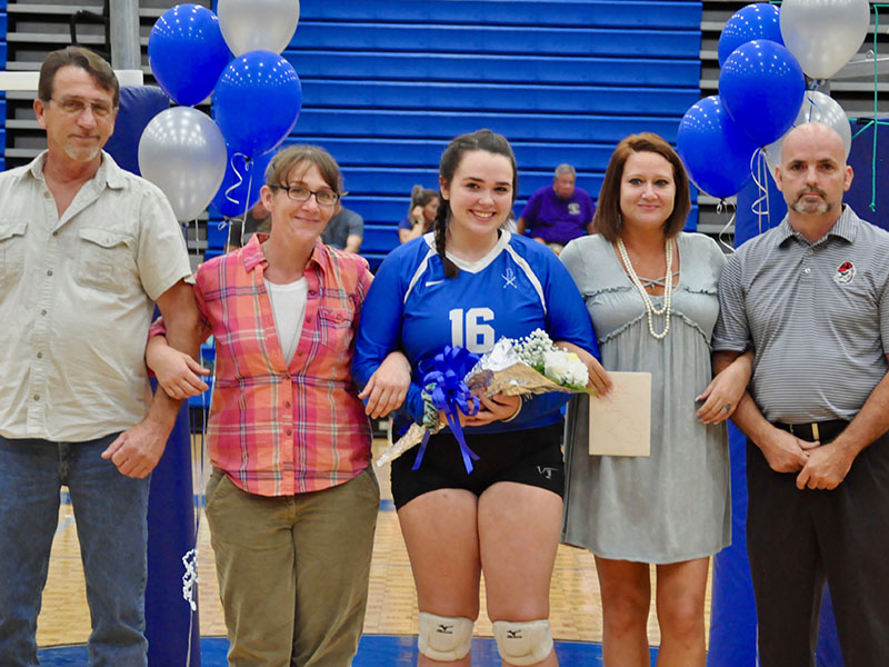 Lady Rebel Haley Parks was honored during Fannin County High School Volleyball team’s Senior Night Thursday, September 26. Shown are, from left, Brian Houston, Leann Houston, Parks, Carrie Lindsey and Garrick Parks.