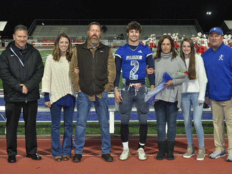 Fannin County High School held their senior night before the Rebels football game against Greater Atlanta Christian. Football, cheerleading, cross country and sports medicine seniors were honored. Pictured from left, Sophia Beavers, sister; Jeff Beavers, father; senior Carson Beavers, Lori Beavers, mother; and Adeline Beavers, sister.