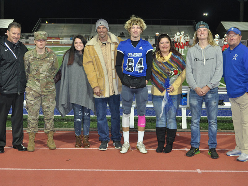 Fannin County High School senior JoJo Goodwin was one of the football seniors honored before the Rebels game against GAC Friday, November 8. Shown from left are, Alyssa Goodwin, sister, Lelaina Goodwin, sister; Robert Goodwin, father; senior JoJo Goodwin, Kelly Goodwin, mother; and Cameron Goodwin, brother.