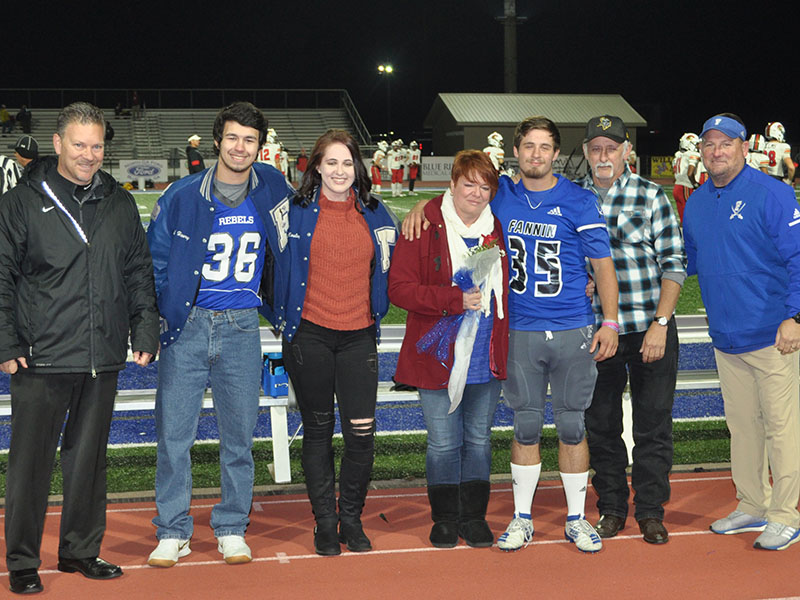 Will Mosley was one of the football seniors honored at the Rebels last home game of the season Friday, November 8. Shown are, from left, Jonah Henry, Catie Mosley, Janie Mosely, senior Will Mosley and Curtis Mosley.