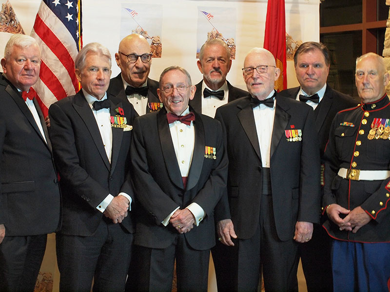 Some of the Marines who attended the North Georgia Marine Corps Ball November 9, included, from left, Colonel John Winkler, Captain Judd Kinne, Lieutenant Bryan Lash, Lieutenant Mike McLean, First Lieutenant Chuck Clark, Lieutenant Colonel John Regal, guest of honor Judge Pat Murphy and Sergeant Major Haywood Riley. The ball marked the 244th Birthday Celebration of the United States Marine Corps.