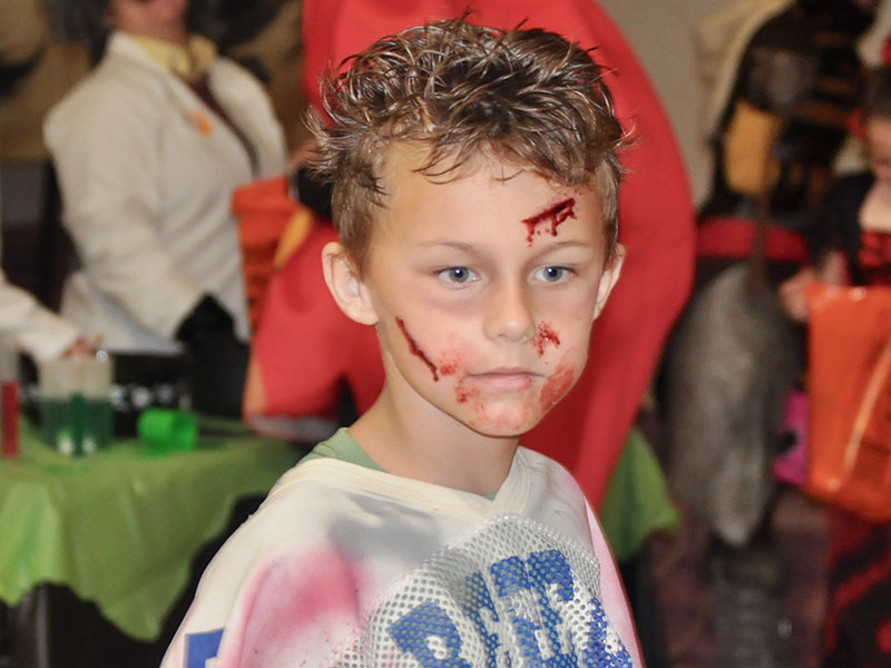 Undead Fannin County Rebel, Colton Dills, participates in West Fannin Elementary School’s trick-or-treating event.