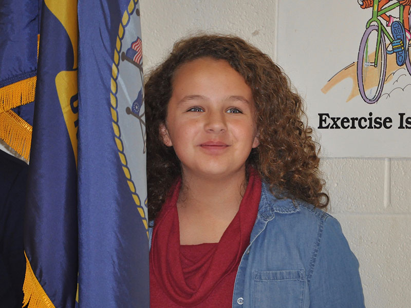 West Fannin Elementary School student Mailey Gibbs carried the flag of the United States Navy during the school’s veterans program.