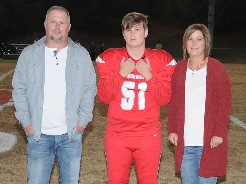 Tyler Adams was one of 19 seniors to be recognized at the Copper Basin’s senior night. Adams is shown with his parents Chris and Jessica Adams.