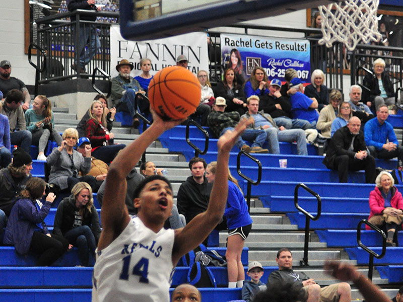 Fannin Rebel Jalen Ingram goes up for a two-point bucket during the Rebels game against East Hall Tuesday, December 17.