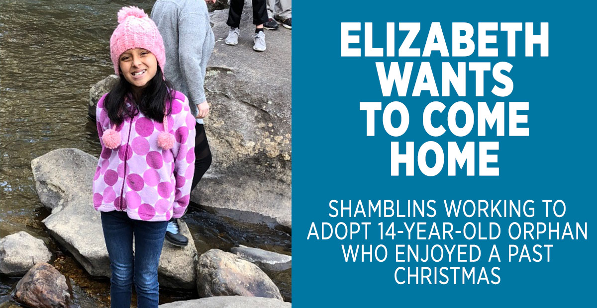 Elizabeth is a 14-year-old girl living in a group home in Colombia. She is eagerly awaiting the culmination of the adoption process so she can come home to a forever family here in Fannin County with Steve and Nikki Shamblin and their family of five other children.