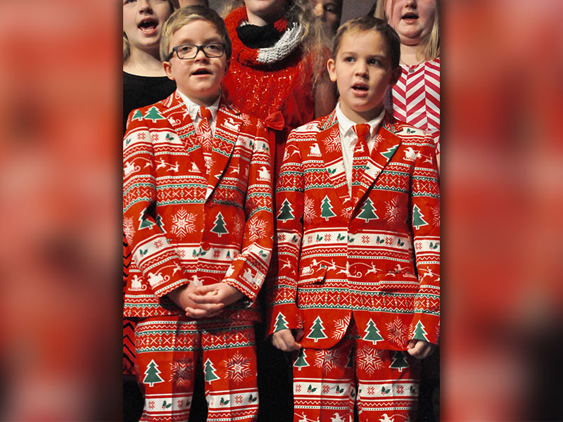 Ryan Wood, left, and Keats Miller wore matching Christmas suits for West Fannin Elementary School’s annual White Christmas program.