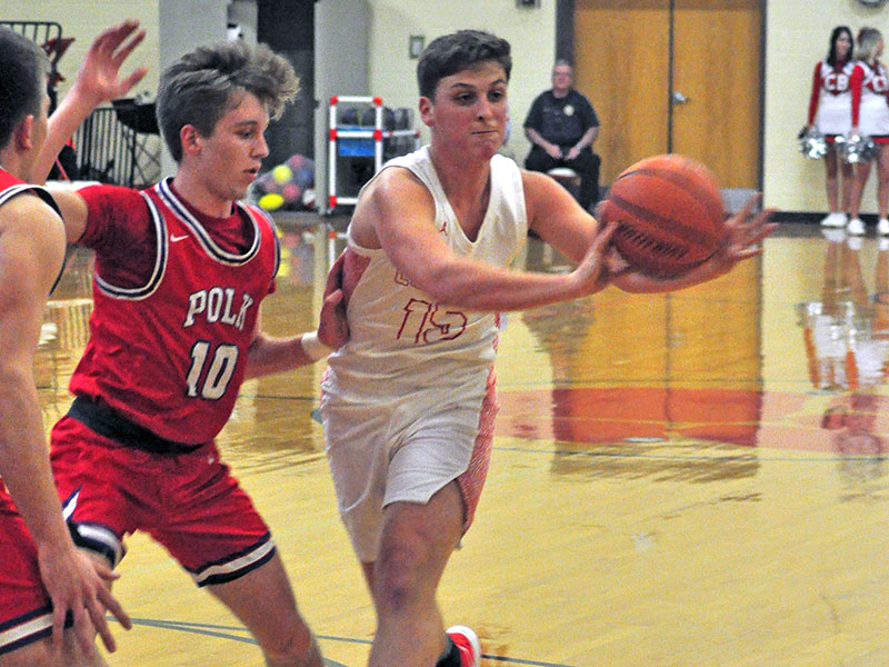 Copper Basin Cougar Tim Jabaley finds an open man during the Cougar’s game with in-county rival Polk County Tuesday, February 4.