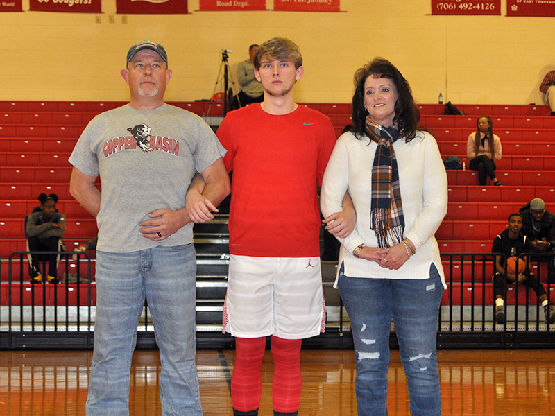 CBHS senior Nate Deal was honored at Copper Basin’s senior night Tuesday, February 18. Deal is shown with his parents Matt and Tricia Deal.