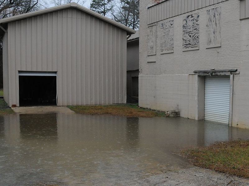 This scene at the Whitepath FabTech property, recently purchased by Fannin County, caused concern among several residents when heavy rains caused water to rise into the building.