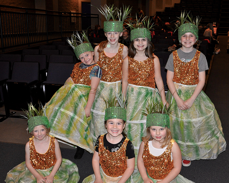 Blades of grass took a moment to smile for a picture during West Fannin Elementary School’s dress rehearsal for The Lion King. Smiling faces are, from left, front, Abbigail Gordon, Maeleigh Grace Earley and Ellee Gibbs; back, Willow Stiles, Lana Hicks, Kaylee Trotter and Ashlyn Jones.