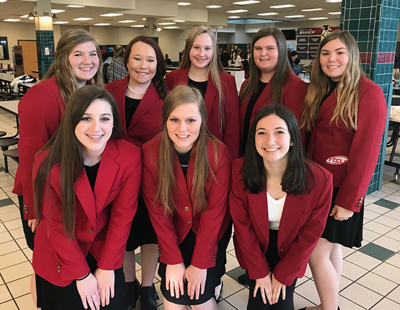 Seven Fannin County Family Career and Community Leaders of America (FCCLA) students competed and placed at Region Students Taking Action with Recognition (STAR) event competitions on Saturday, February 22. Shown are, from left, front, Sierra Reynolds, Alexis Hill and Isabella Tocci; back, Bailey Pettit, Sydney Tarpley, Anna Rhodes, Gracie Stewart and Kharcee-Lane Hughes.