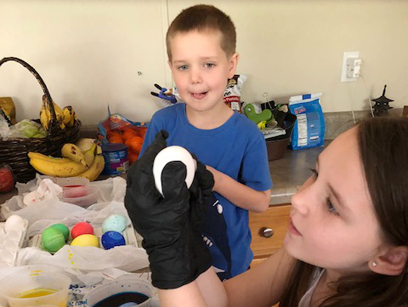 Copper Basin Elementary School students Paisley and Koen Williams have completed a variety of craft activities while they’re out from school, including dying Easter eggs.