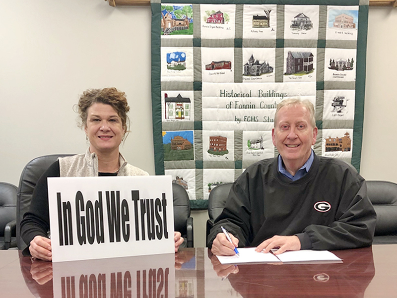 Fannin County Board of Commissioners Chairman Stan Helton signed a proclamation declaring April 19 through 25 as Crime Victims’ Rights Week in Fannin County with Appalachian Judicial Circuit District Attorney Alison B. Sosebee.