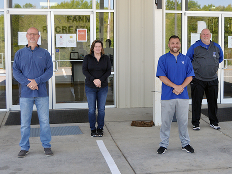 Fannin County Recreation Department employees urges everone to follow rules and guidelines. Employees shown from left, Eddie O’Neal, Maria Bowers, Tim Towe and John Spargo.