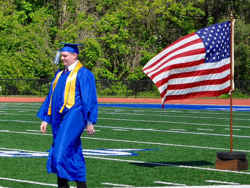 Zachary Nelson walks across Fannin County High School football field to receive his diploma during a private graduation ceremony Monday, May 11. The event was part of school officials’ plans to make graduation a memorable event for seniors amid COVID-19. A traditional ceremony is planned for May 22.