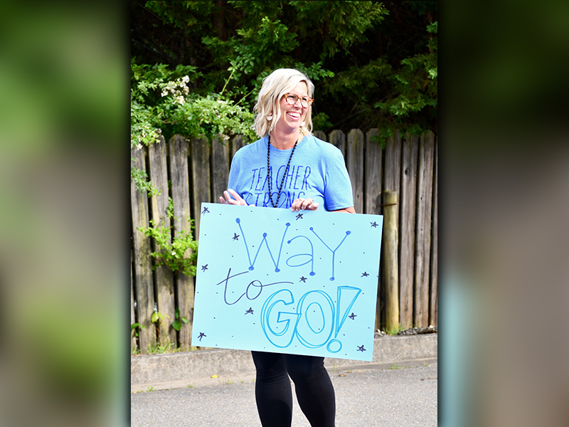 Blue Ridge Elementary School (BRES) Principal Dr. April Hodges congratulates fifth graders for their completion of their final school year at BRES during the school’s Fifth Grade Drive-Thru Parade Tuesday, May 19.