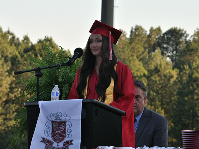 Copper Basin’s 2020 Salutatorian, Anna West, gives her speech about not passing up on opportunities during the class of 2020 graduation ceremony Friday, June 12.