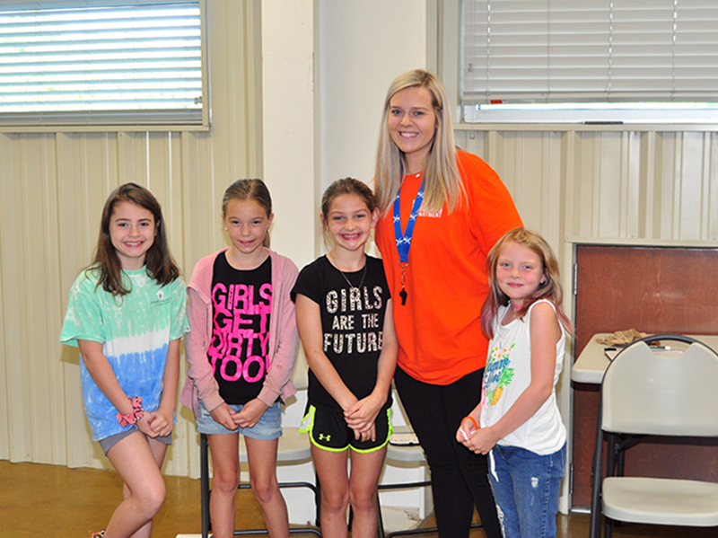 The Fannin County Recreation Department is hosting Summer Camp for kids to attend. Shown  are, from left, Olivia Hill, Emma Sloam, Trinity Jackson, Summer Camp helper Hope Parris and Trinity Mashburn.