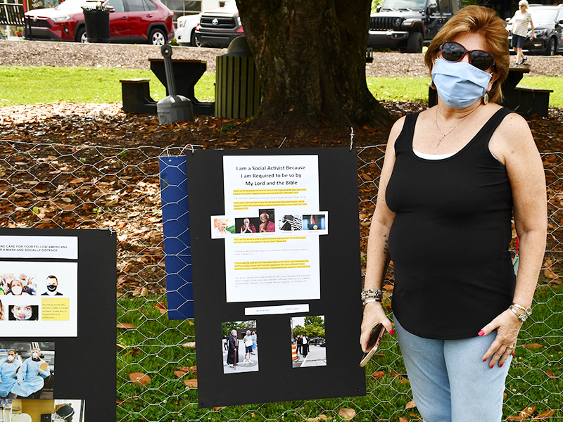 Fannin County Democratic Women and others around the community hosted a Silent Rally for Respect, Peace, and an Equitable Future for All with downtown Blue Ridge Monday, July 6. Kathy Smyth, shown, was one of the organizers who planned and attended the event.