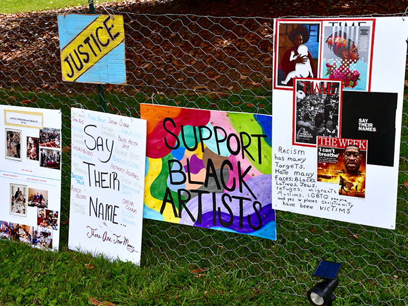 Calls for justice, the support of black artists and the remembering of black citizens who have lost their lives were reflected through multiple pieces of art at the Silent Rally for Respect, Peace, and an Equitable Future for All Monday, July 6.
