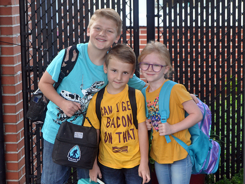 West Fannin Elementary School welcomed students on the first day of classes Friday, August 7. Shown are, from left, sixth grader Brodie Graham, Kindergarten student Sawyer Graham and second grader Nova Sisson.
