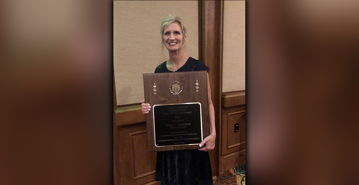 Fannin County Clerk of Superior Court Dana Chastain was awarded the Stetson F. Bennett Clerk of the Year for the state of Georgia award out of 159 clerks across the state Wednesday, July 29.