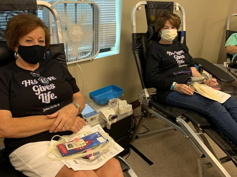 Lora Lewis and Diane Parker donated blood through Blood Assurance in honor of Michelle Sowers who passed away last year following an extended battle with cancer.