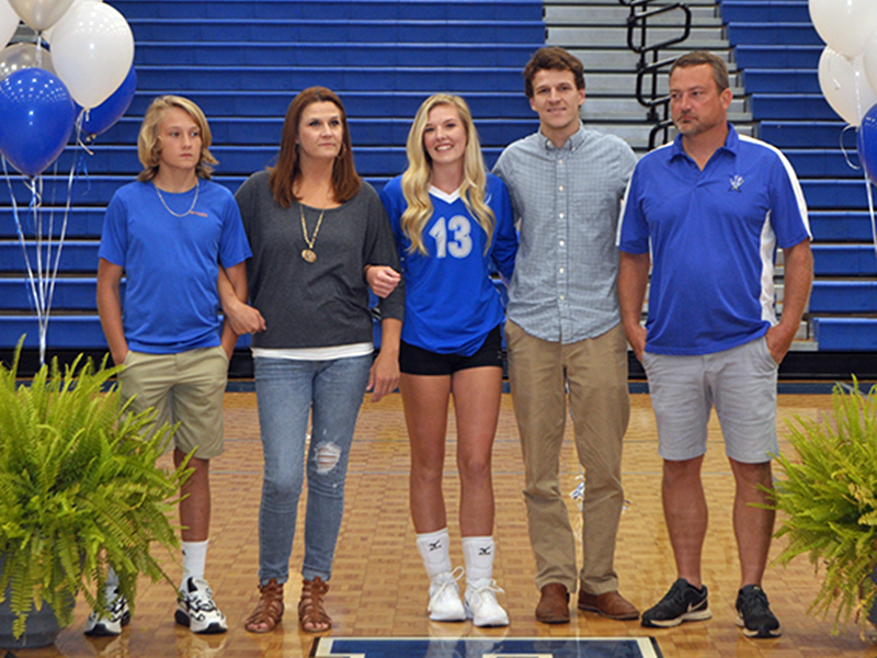 Senior Brooklyn Cole and her fellow Fannin County Lady Rebel volleyball seniors were honored before their varsity match with Copper Basin Thursday, September 10. Shown, from left, are brother, Bryson Cole; mother, Lisa Cole; senior, Cole; brother, Dawson Cole; and father, Shaun Cole. 