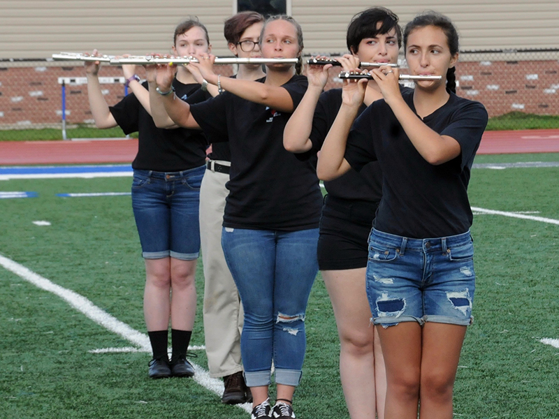 Members of Fannin County High School Marching Band’s flute section perform in the Friday, August 28 halftime show. Shown, front to back, are Hannah Mashburn, Kylee Cornelius, Aerial McKinney, Aislinn Peel and Katelyn Sanders.