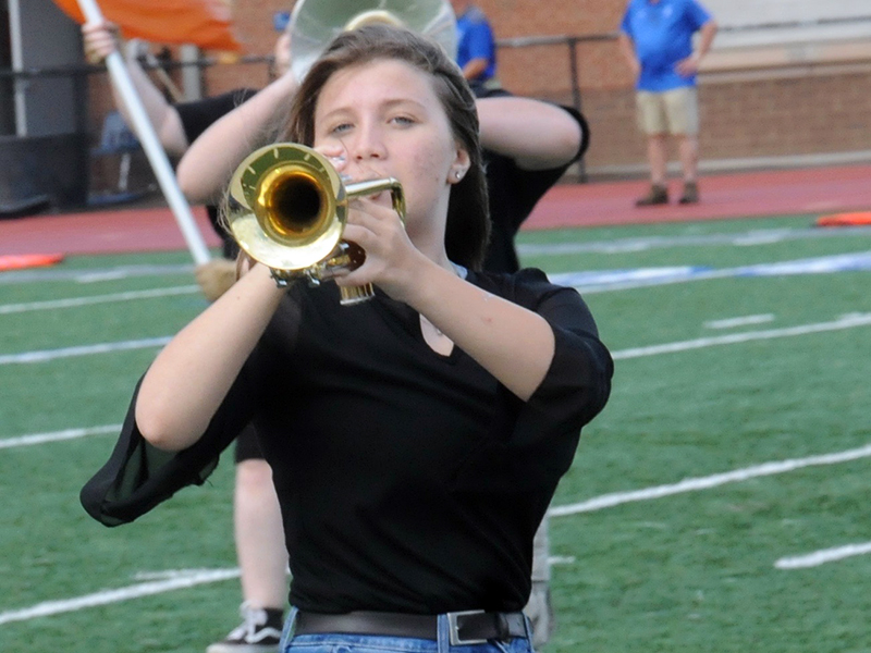 Trinidy Alderson marches to her next position during the Friday, August 28, halftime show.