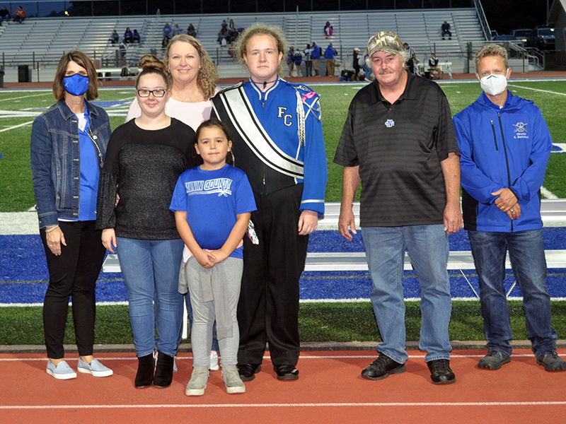 Senior Mason Workman was honored during Fannin County’s High School’s senior night ceremony Friday, October 9. Shown are, from left, Kaylee Workman, Lois Jones, Sophia Garcia, Workman and Mike Grizzle.