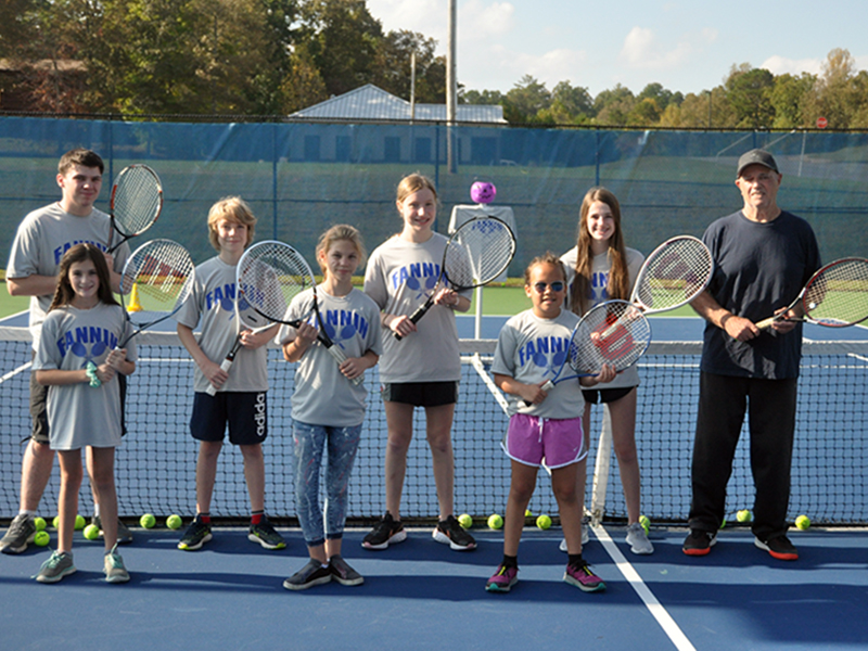 The Fannin County Recreation Department held tennis practice Thursday, October 16. Shown are, from left, front, Carolina Kinkade, Tammy Tollai and Ella Norris; and back, Luke Pelfrey, Thomas Tollai, Ava Acker, Addeyln Beavers and coach Mark Miller.