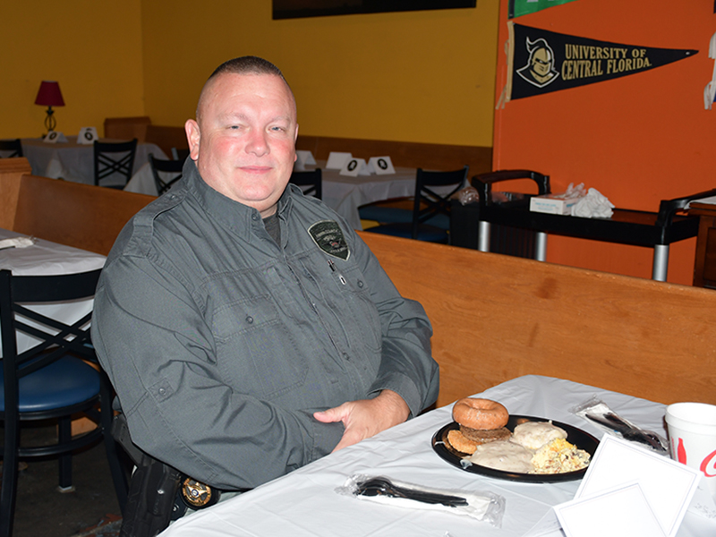 Fannin County Sheriff’s Office’s Captain Greg Newman attended a breakfast for first responders at Blue Jeans hosted by The Ridge Community Church Men’s Ministry Friday, October 16.