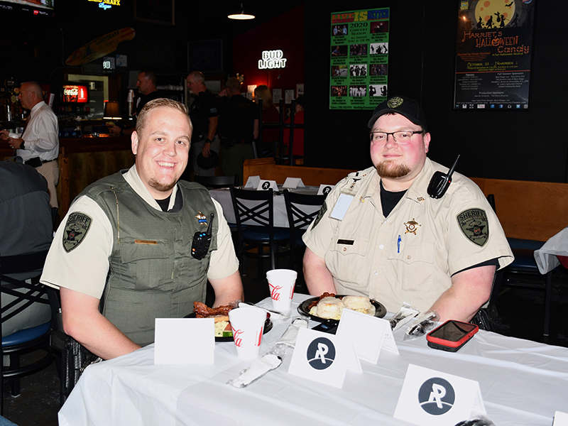 Fannin County Sheriff’s Deputies Brendan Jordan, left, and Jesse Godsey had a hearty breakfast at Blue Jeans hosted by The Ridge Community Church Men’s Ministry.