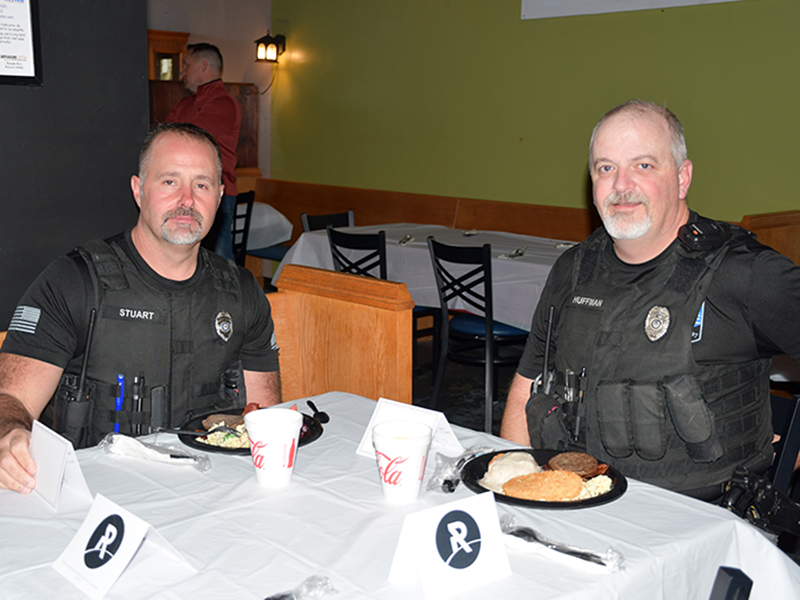 Blue Ridge Police Department Captain Robbie Stuart, left, and Lt. Gary Huffman were among the many area first responders to be served breakfast by The Ridge Community Church. The church’s men’s ministry has annually served a First Responders Breakfast for the past four years.