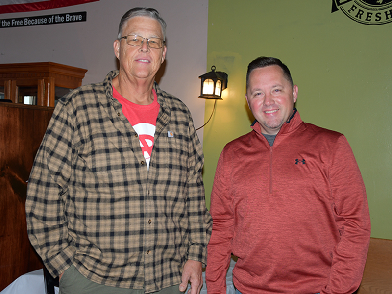 The Ridge Community Church member Charles Rayside, left, and Pastor Chan Mitchell honored area first responders through a breakfast at Blue Jeans Friday, October 16.