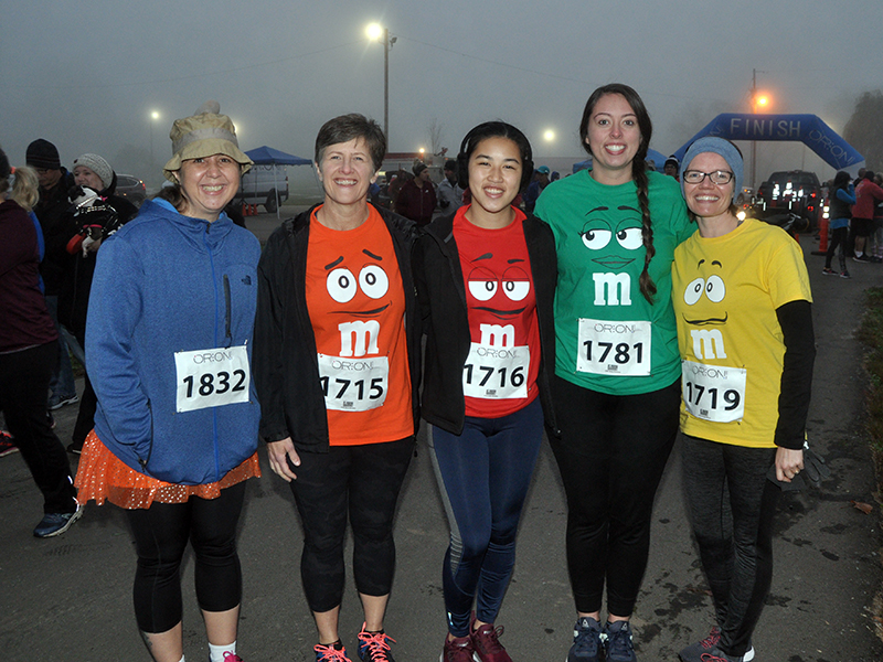 Runners braved the chilly weather and competed in the Bigfoot Boogie 5K Saturday, October 31. Shown before the race are, from left, Tobi Chandler, Mary Murphy, Faith Murphy, Haley Chastain and Bri-Ann Mary.